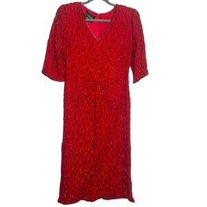 NWT Vintage Deadstock Du Barry Fashions Sequined Red Dress Size S‎